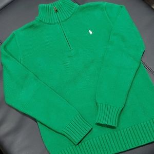 Polo Ralph Lauren Boys Quarter Zip Green Sweater L